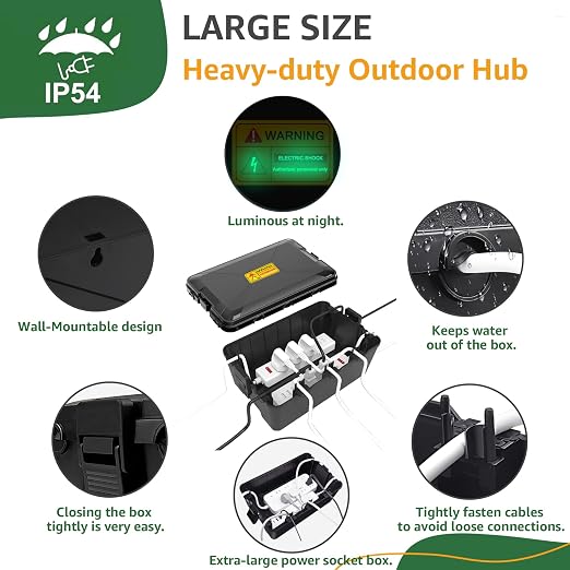 NineLeaf Large Outdoor Electrical Box, IP54 Waterproof Extension Cord Cover - Image 5