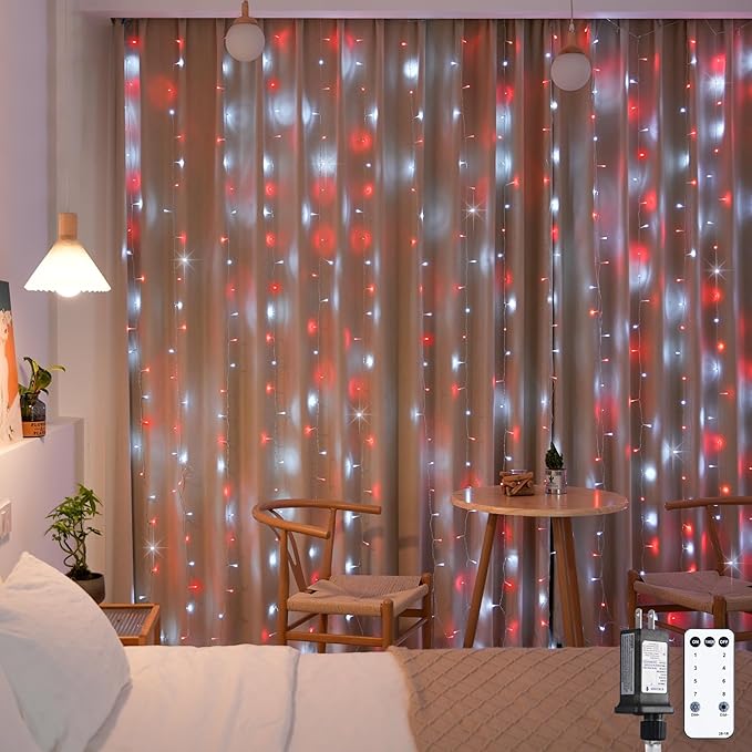 JMEXSUSS 300LED Red and White Christmas Curtain Lights by JMEXSUSS