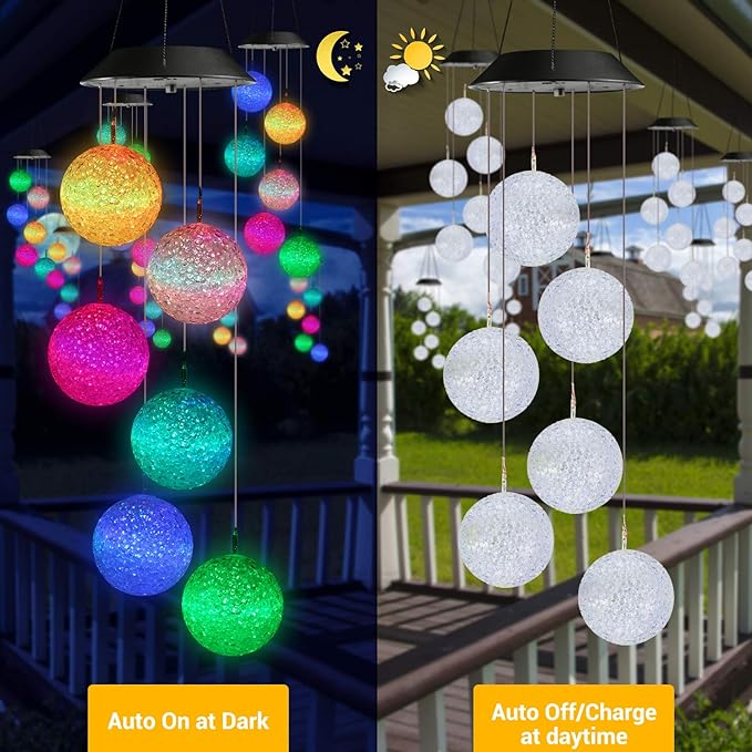 Toodour Solar Wind Chime, Color Changing Ball Wind Chimes, LED Decorative Mobile - Image 2
