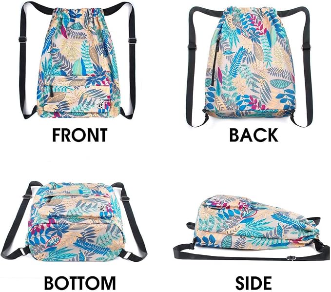 Drawstring Backpack with Mesh Pockets String Gym Bag Sackpack Sandproof Water - Image 2