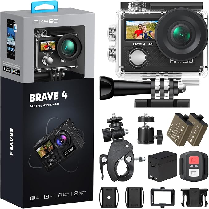 AKASO Brave 4 Action Camera 4K 30fps Ultra Hd Video 20MP Photo, WiFi Remote by AKASO