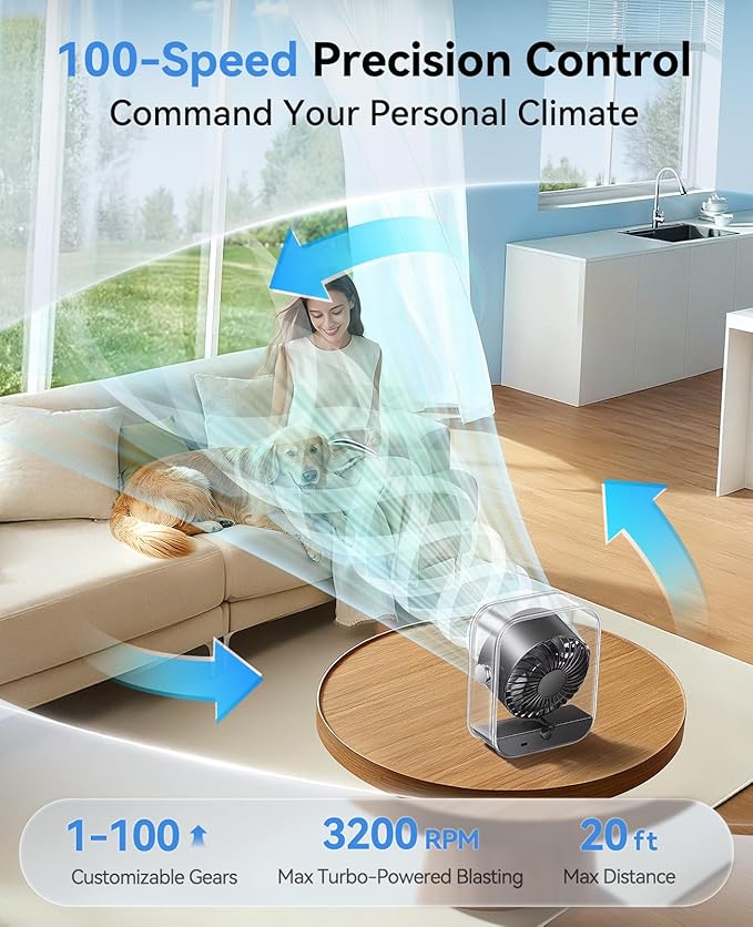 DIGIX Portable Desk Fan for Bedroom, Rechargeable Small Table Fan - Image 3