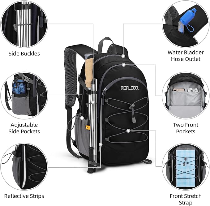 RealCool Hiking Backpack for Men Women, 30L Lightweight Waterproof Travel - Image 3