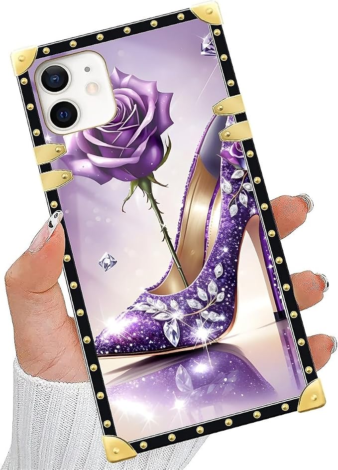 Compatible with iPhone 11 Case, High Heeled Purple Diamond Rose Luxury Golden - Image 5