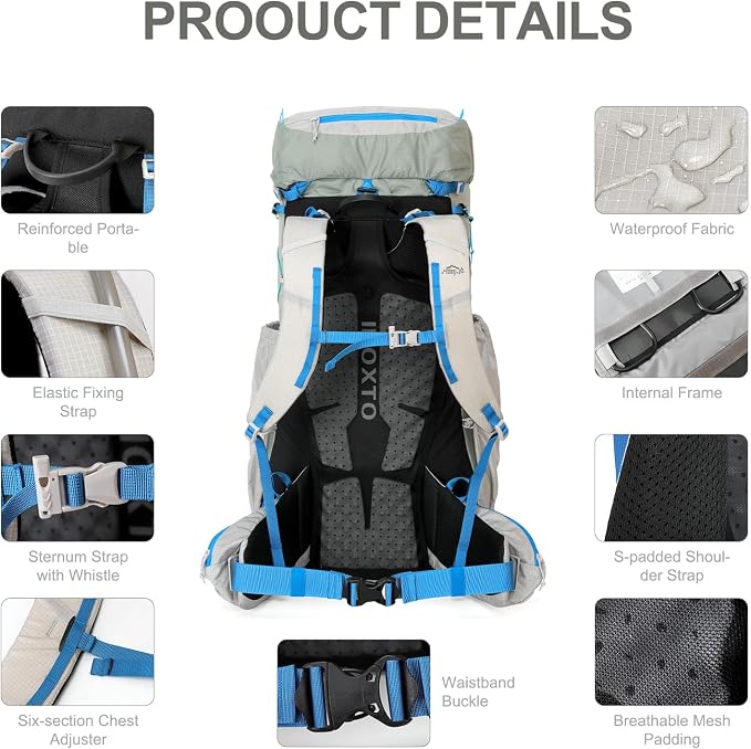 IX INOXTO 55L Internal Frame Waterproof Hiking Camping Backpack - Image 5