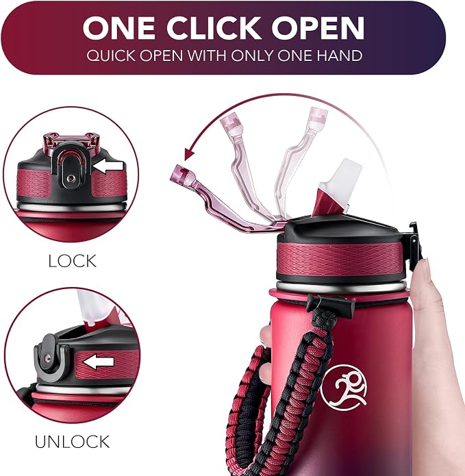 GOSWAG Insulated Sports Water Bottle, 24oz 2 Lids, Stainless Steel Water Bottles - Image 5