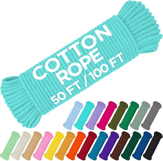 TECEUM Cotton Rope 3/16” – 50 FT – Strong All-Purpose Braided Rope – Natural by TECEUM