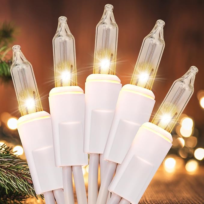 Meteds Christmas Lights 50 Count Clear Mini Lights White Wire UL Certified by Meteds