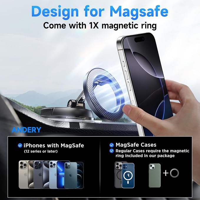 ANDERY Car Phone Holder for Magsafe 360° Adjustable Car Phone Mount, Phone - Image 6