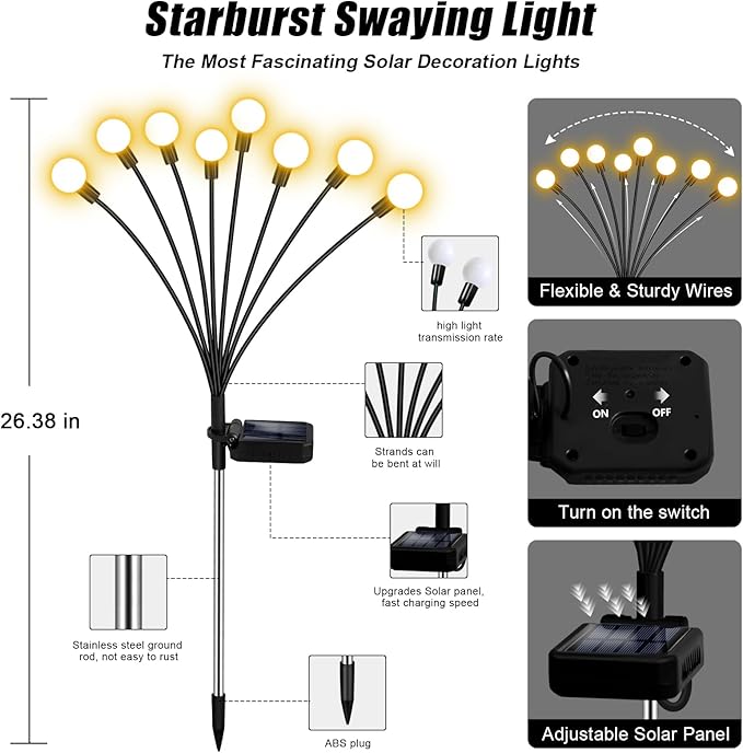 NBQQ Solar Garden Lights, Solar Firefly Lights, Solar Lights Outdoor Decorative - Image 4