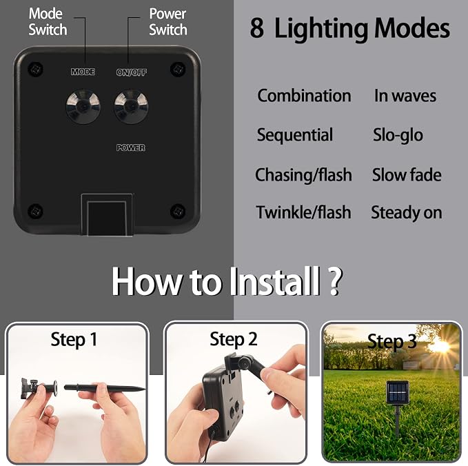 Selarlyt 2 Pack Solar Christmas Lights Outdoor, 72FT 200 LED Solar String Lights - Image 4