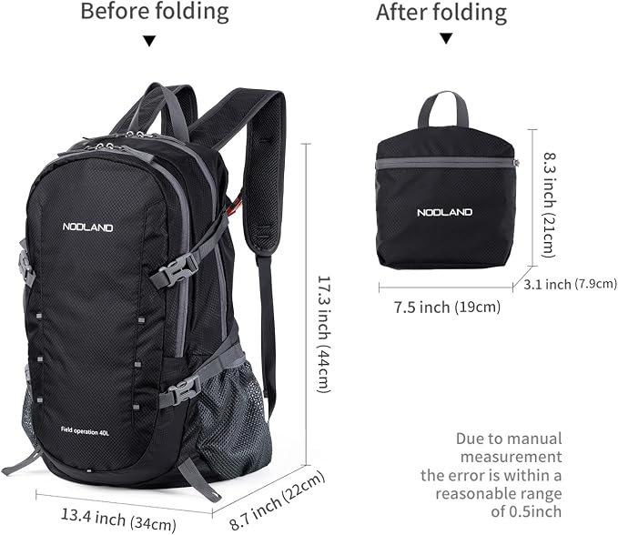 NODLAND Lightweight Backpack Travel 40L Foldable Water-Resistant Daypack - Image 2