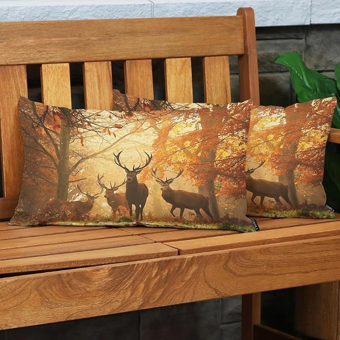 EKOBLA Decorative Lumber Cushion Case Deers Herd of Deer Stand Among The Fall - Image 3