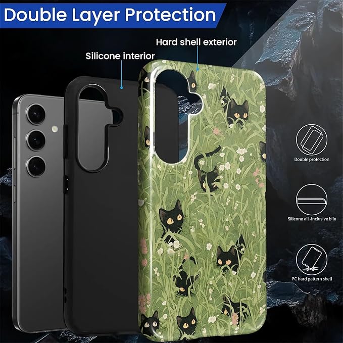 for Samsung Galaxy S24 Plus Case, HL2 Grass Cat Hybrid 2 Layer Hard Shell - Image 2
