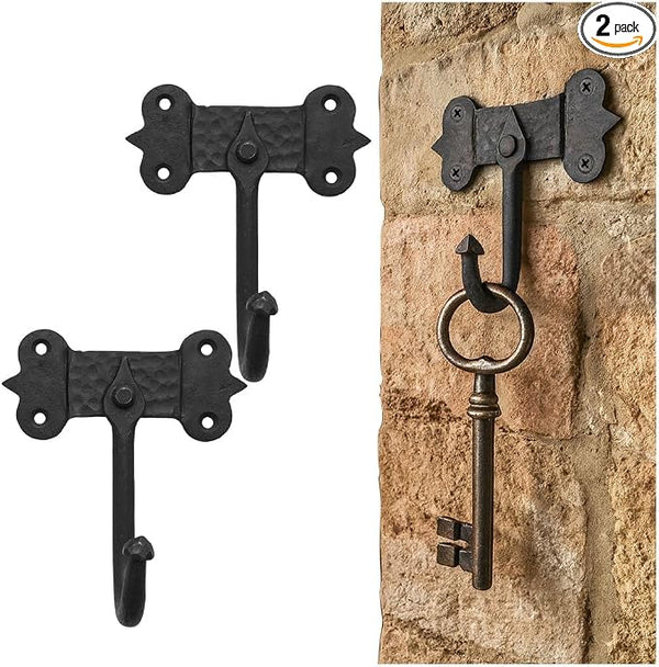 "Mystic Colonial Medieval Hand-Forged Iron Wall Hooks Set of 2 Rustic Coat by SaKeGa
