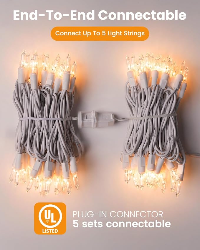 Minetom Clear Christmas String Lights 100 Count 26.5 Feet Incandescent Bulb - Image 5