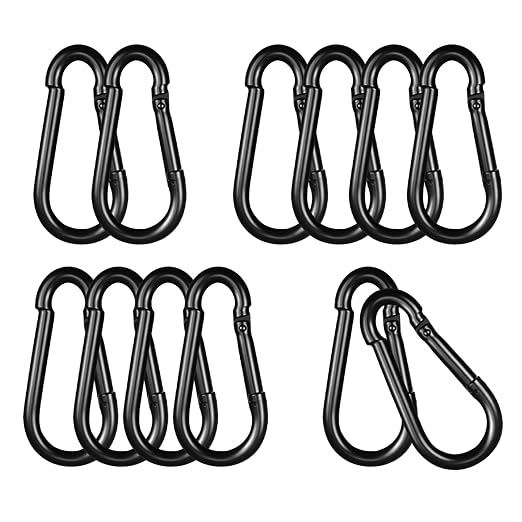 Black Carabiner, Heavy Duty Galvanized Steel Spring Snap Hook Carabiner Clips by High-PQ