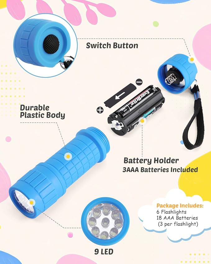 EverBrite 9-LED Flashlight 6-Pack Impact Handheld Torch Assorted Colors - Image 5