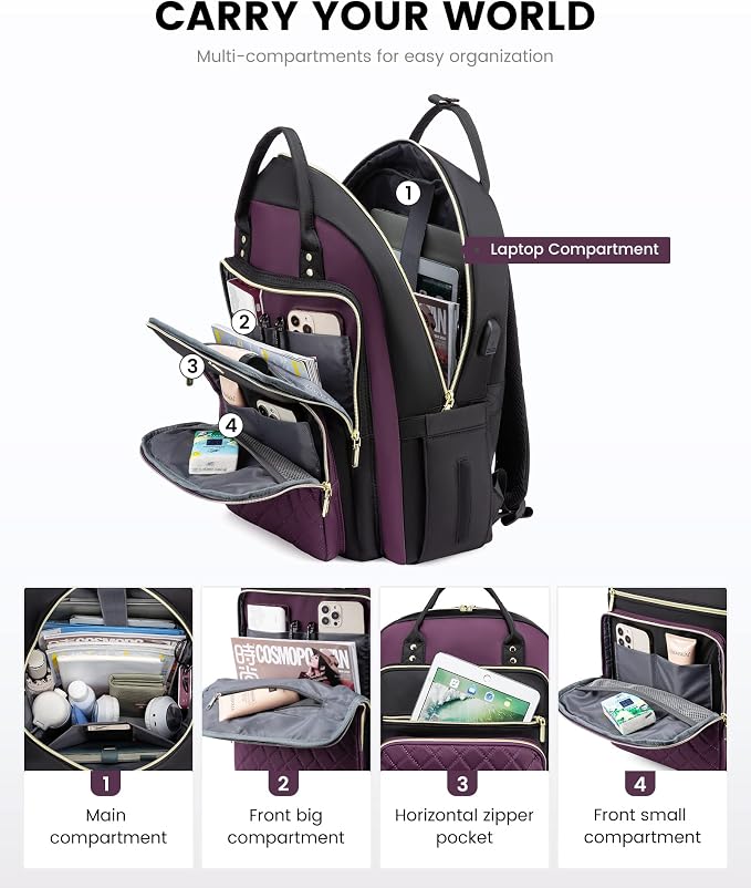 LOVEVOOK Laptop Backpack Purse for Women, Water Resistant Lightweight Daypacks - Image 3