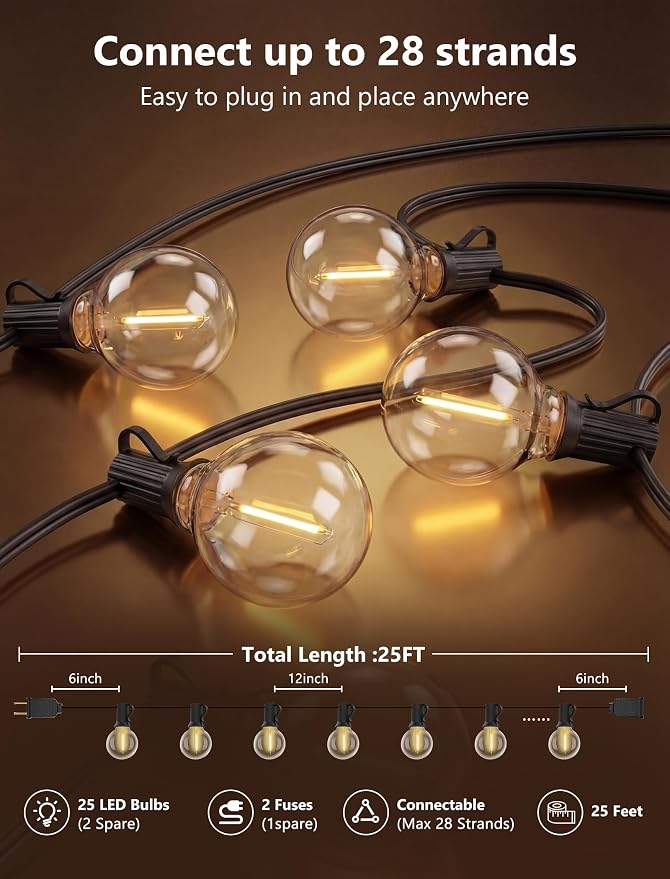 LED Outdoor String Lights, 25Ft G40 Globe Patio String Light Waterproof - Image 2