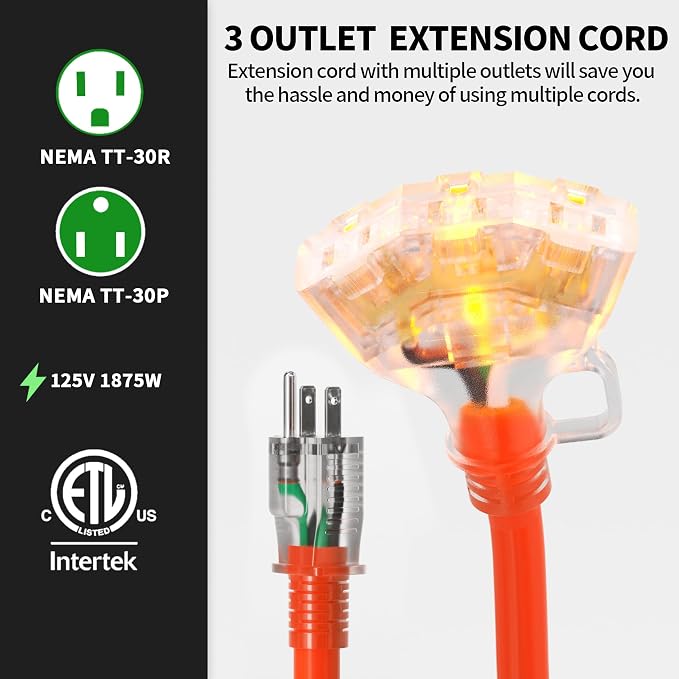 POWGRN 10 FT 12/3 Gauge Extension Cord - Image 2