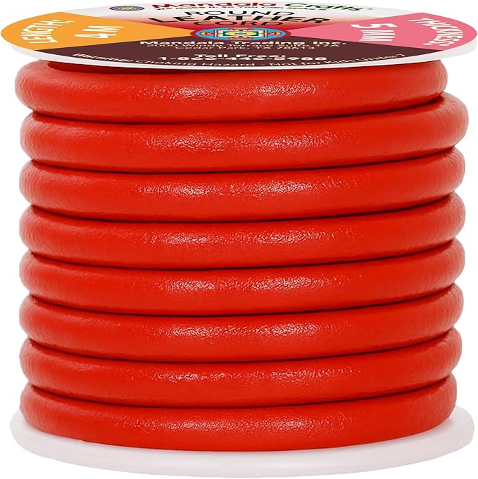 Mandala Crafts Round Genuine Red Leather Cord - Image 2