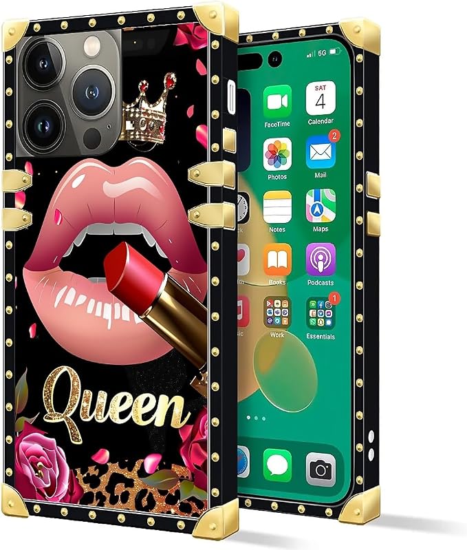 Compatible with iPhone 14 Pro Max Case, Glitter Red Rose Queen Leopard Lipstick - Image 2
