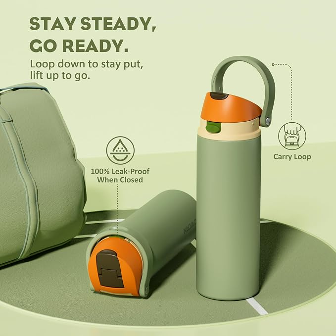 POWCAN 24 oz Metal Sports Water Bottle: 2-in-1 Push-Button Spout & Quick-Flip - Image 4