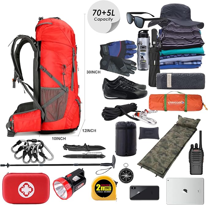 75L Hiking Backpack with Rain Cover Waterproof Camping Backpack Shoes Warehouse - Image 3