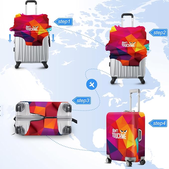 Don't Touch Me Funny Travel Luggage Cover-Neon Geometric Stretchable Airplane - Image 6