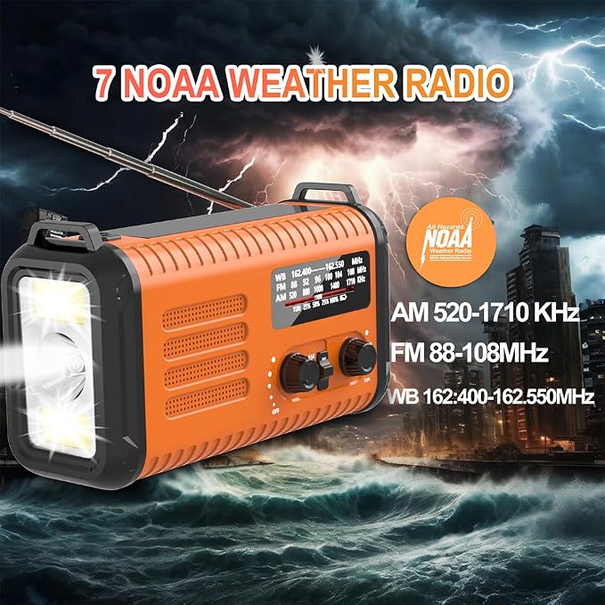 20000mAh Weather Radio NOAA/AM/FM, Emergency Radio Hand Crank Solar Flashlight - Image 4