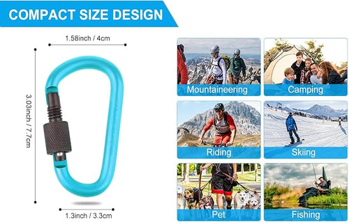 10 Pack Aluminum D Ring Key Rings Hiking Clips Locking Carabiner - Image 2