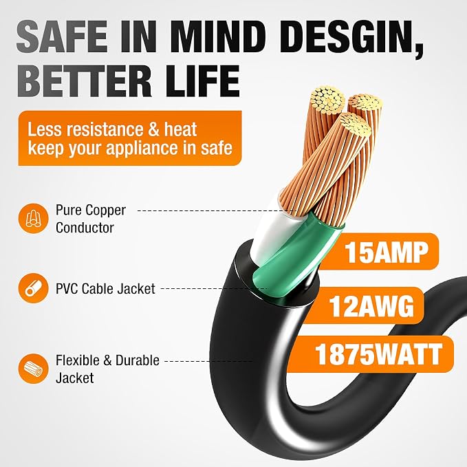 Outdoor Extension Cord 75 FT Waterproof, 12/3 Gauge Heavy Duty 3 Prong Power - Image 3