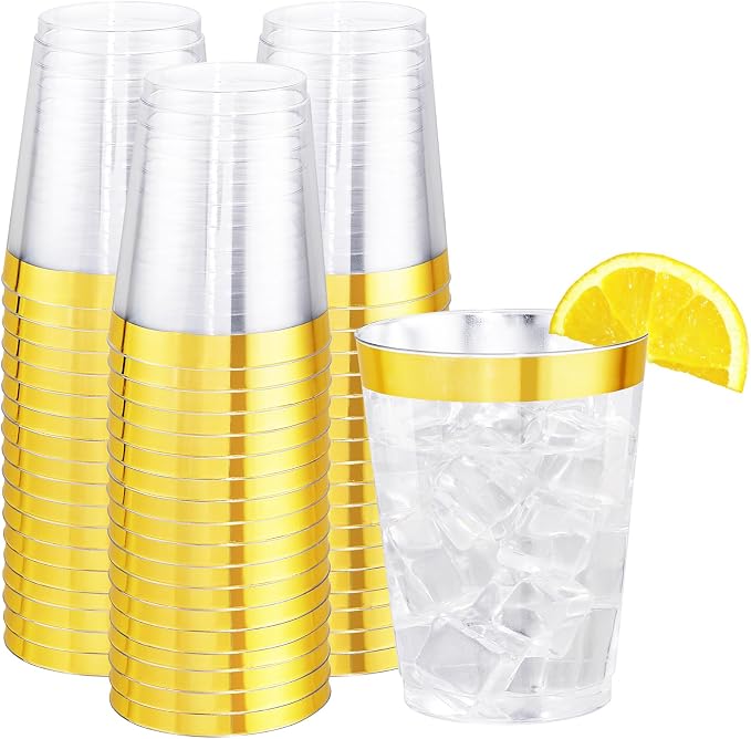 I00000 60PCS Gold Plastic Cups, 10 oz Clear Disposable Cups by I00000