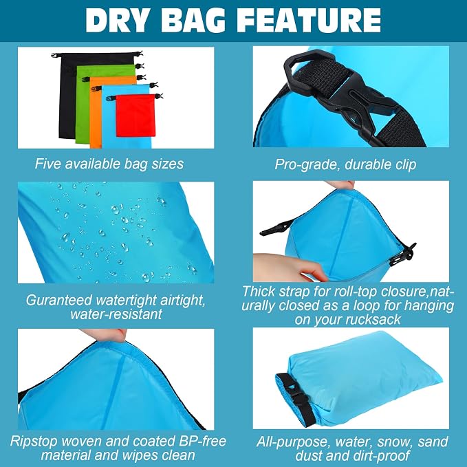 LEIFIDE 10 Pcs Ultralight Dry Bags Waterproof Lightweight Airtight Bags Ripstop - Image 4