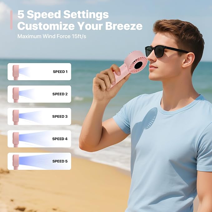 Foldable Handheld Fan, High-Speed Motor, LED Display, 10 Hours long-lasting - Image 3