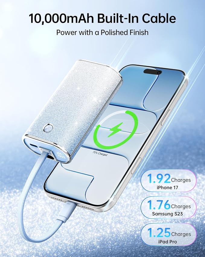 iWALK Sparkly 10000mAh Portable Charger, 22.5W Fast Charging Small Power Bank - Image 3