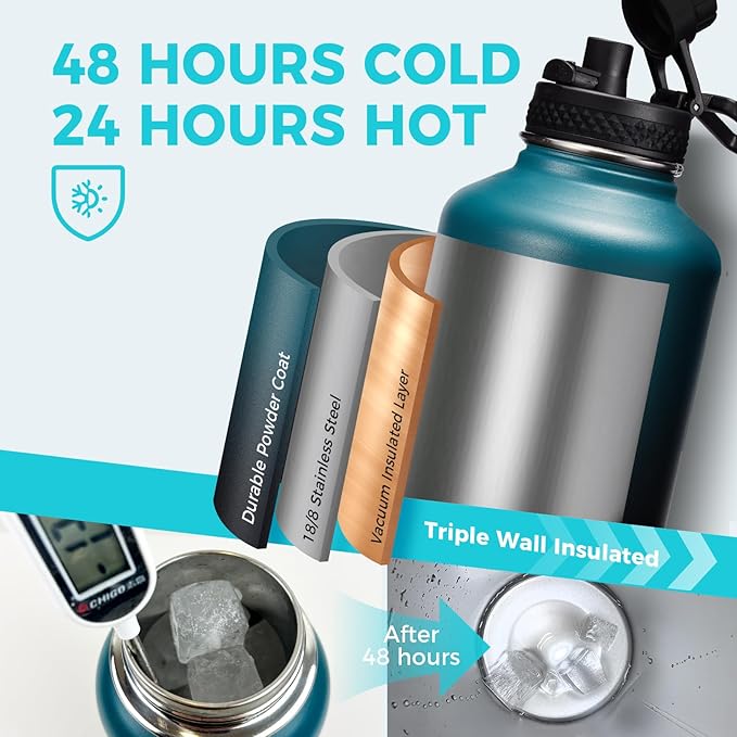 Half Gallon Water-Bottle with straw - 64oz Vacuum Insulated Water Bottles with - Image 3