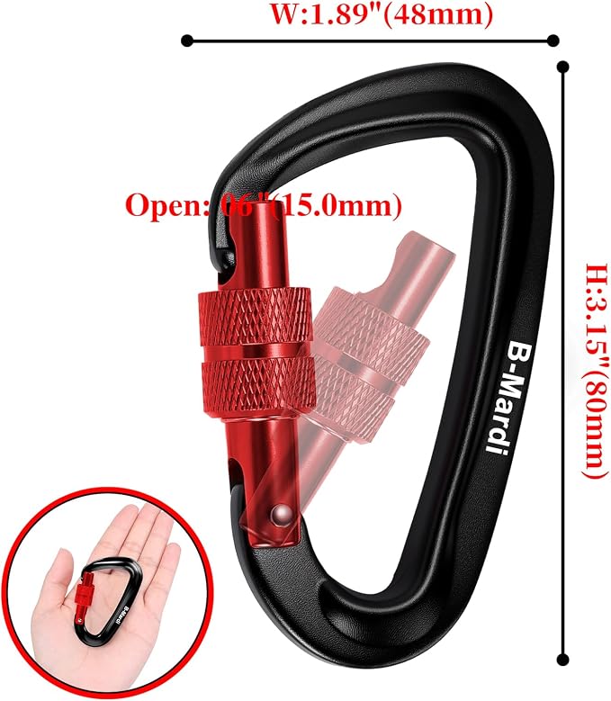 B-Mardi Carabiner Clips Heavy Duty 12kN-Lightweight Locking Carabiners - Image 2