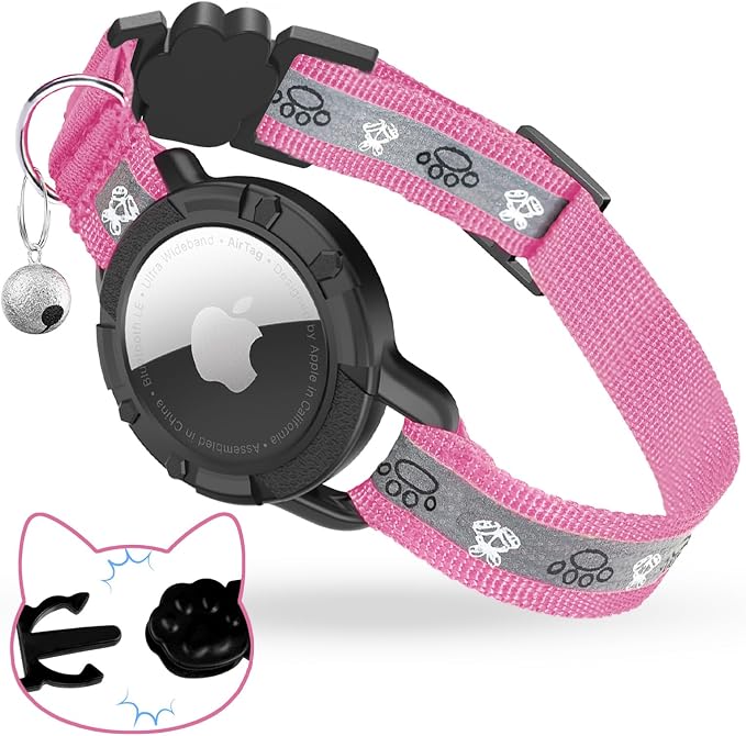Breakaway AirTag Cat Collar, Reflective Cat Tracker Collar by ODOKELE