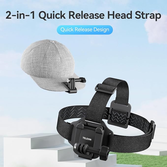 TELESIN Head Strap Mount with Cap Clip, Quick Release Head Belt Mount - Image 2