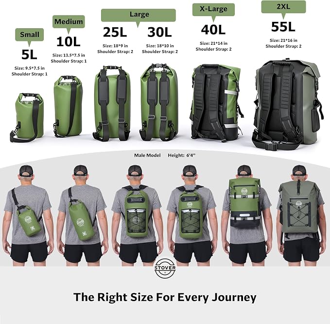 STOVER 5/10/25/30/40/55L Waterproof Dry Bag- Roll-Top Backpack w/Phone Case- - Image 2