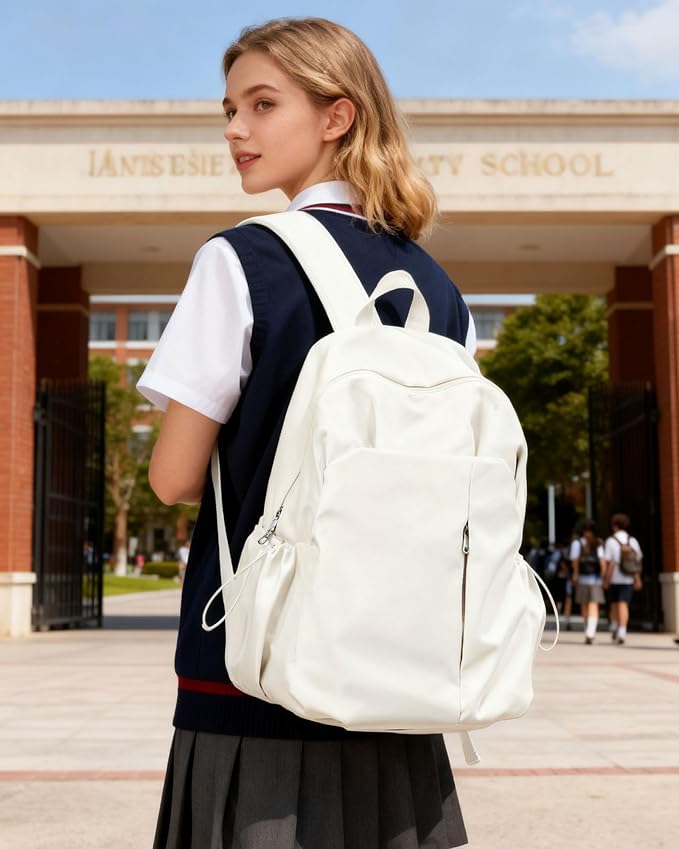 SEAFEW Beige School Backpack for Girls Women Waterproof High School Book Bag - Image 2
