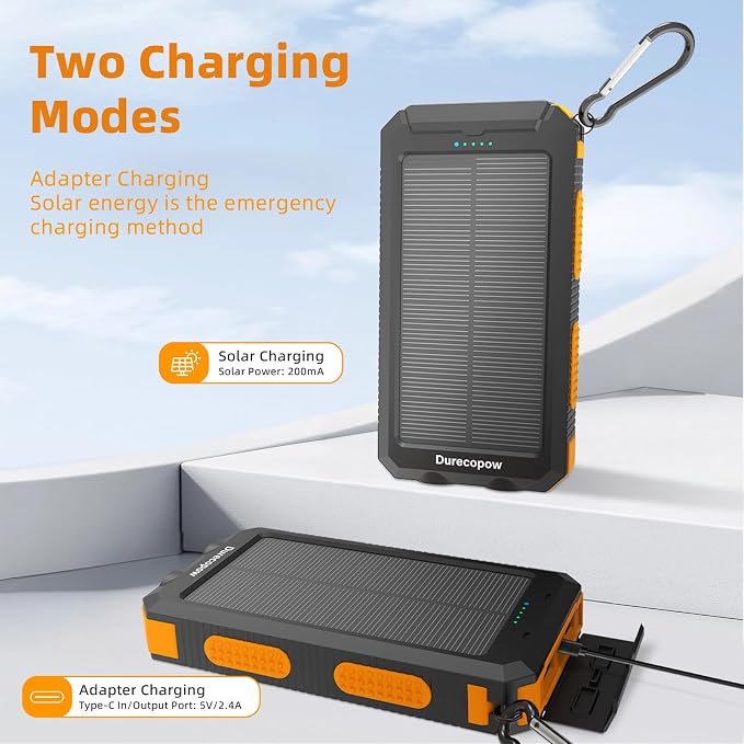 Durecopow Solar Charger Power Bank 20, Portable Charger, 4 Cables 3 Ports Fast - Image 3