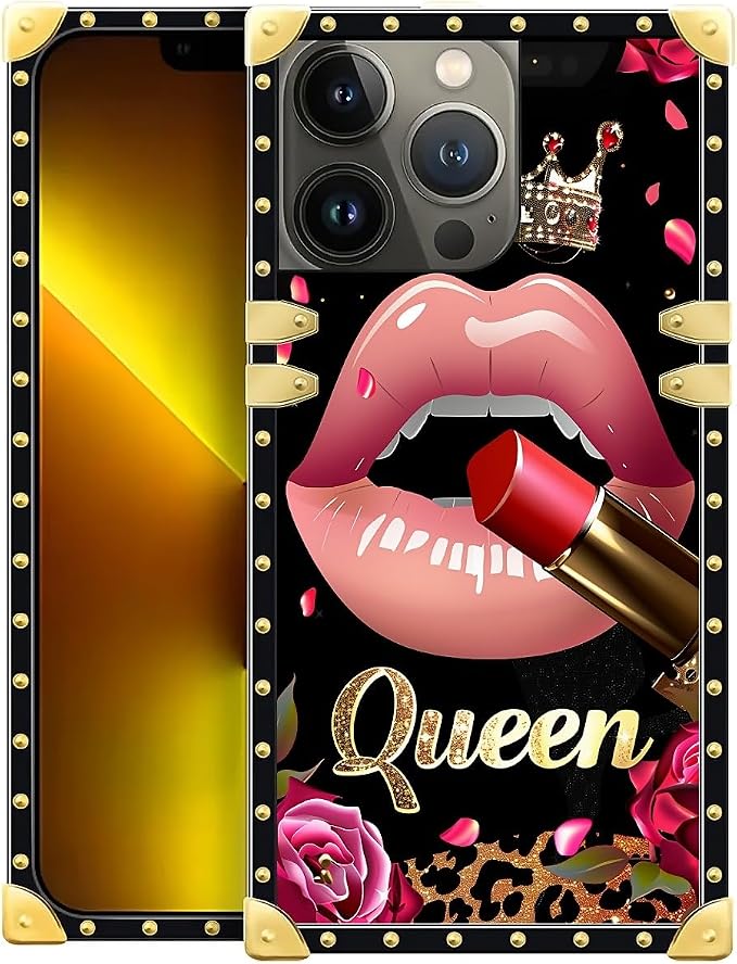 Compatible with iPhone 13 Pro Max Case, Glitter Red Rose Queen Leopard Lipstick by Unknown