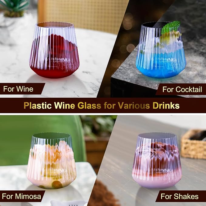 Lueumxc 40 Pack Plastic Ribbed Wine Glasses, 14Oz Origami Disposable Wine - Image 6