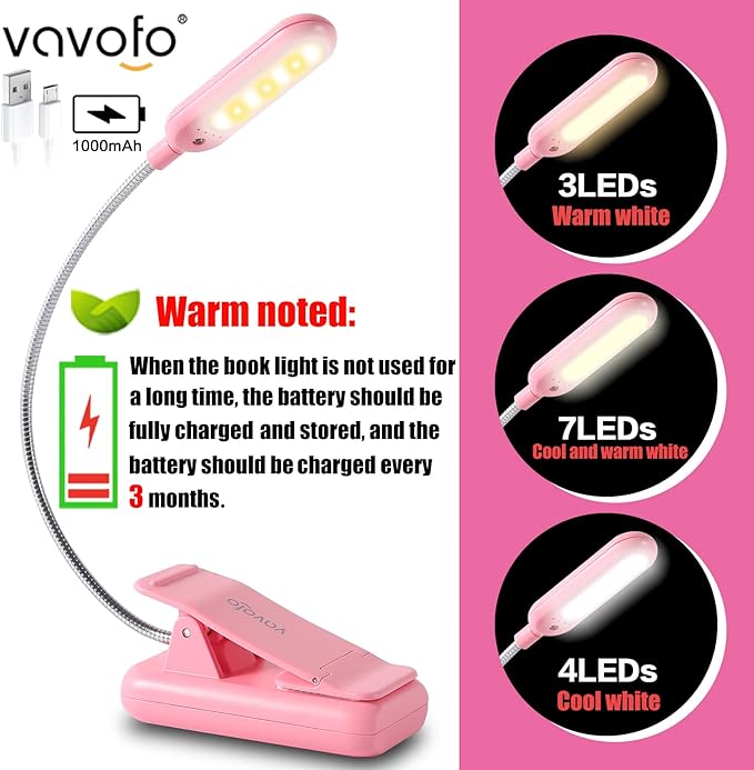 VAVOFO Rechargeable Book Light for Reading in Bed Kids, 7 LED Reading Light - Image 3