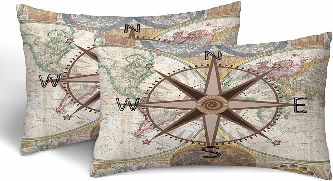Nautical Compass Throw Pillow Covers 12 X 20 Historical World Map Earth by Unknown
