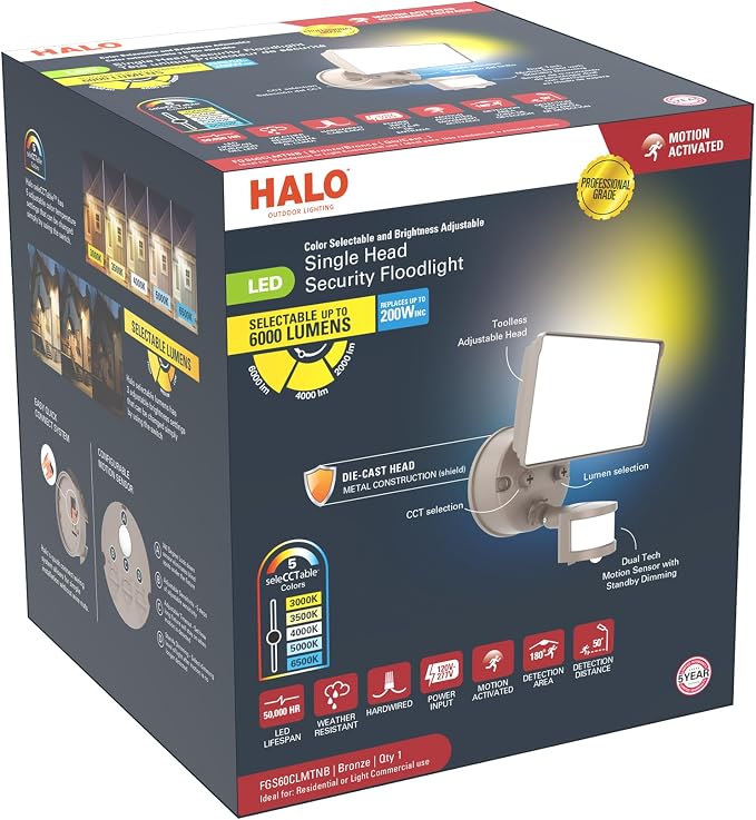 HALO FGS Ultra Bright Outdoor LED Security Floodlight, 120-227V w/CCT & Lumen - Image 7
