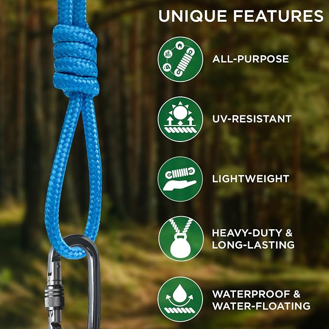 TECEUM Rope – 90 Feet x 1/4 Inch – Sky Blue – Strong All-Purpose Utility Rope – - Image 4